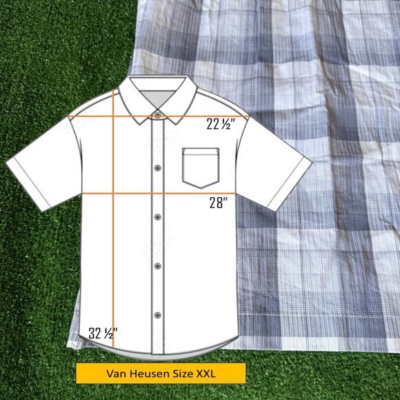 Van Heusen Short Sleeve Button Up Plaid Gray Easy Care Shirt Big Size XXL NEW - Picture 2 of 15